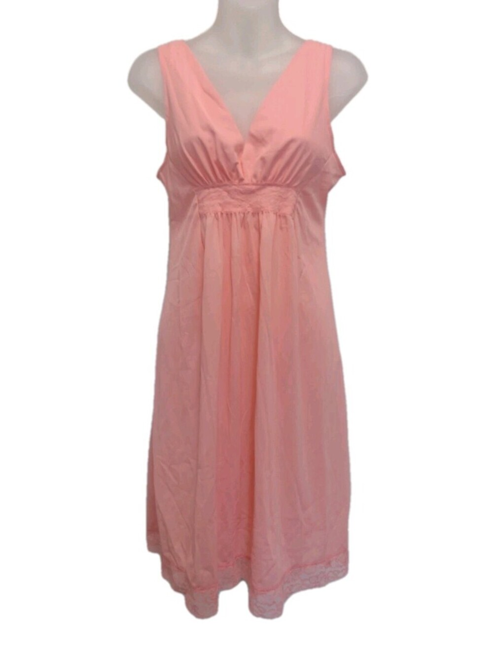 Vintage 70s Coquette Babydoll Nightgown Pink Lace JCPenney Nylon Slip Dress S
